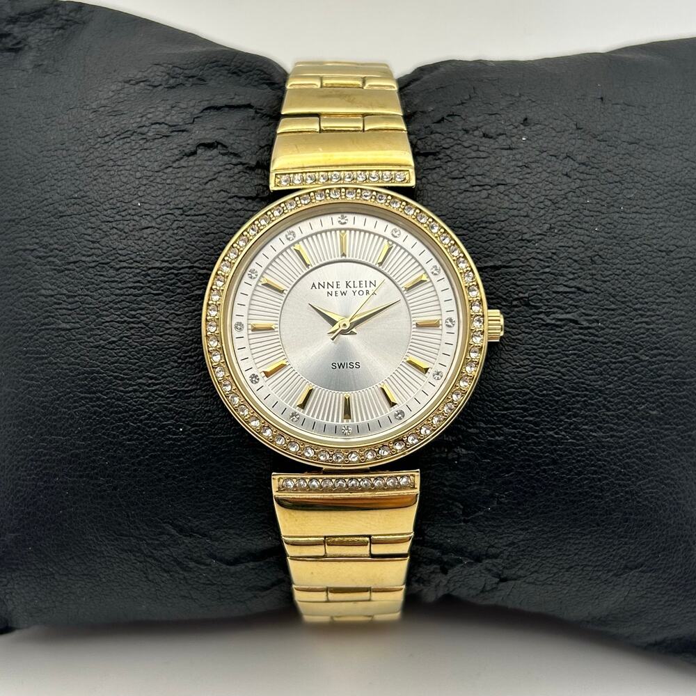 Anne Klein New York Gold Tone Crystal Bezel Women’s Watch Working New Battery